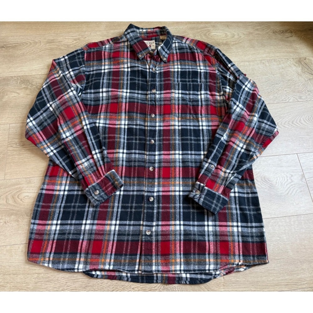 EUC Mens Red Head brand co flannel long sleeve button up red blue plaid size XLT